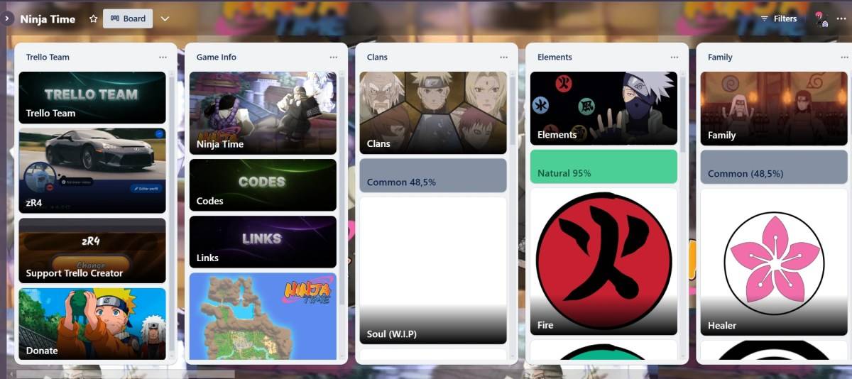 忍者时Trello董事会的预览