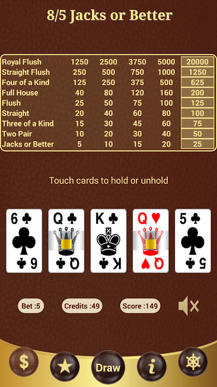 8/5 Jacks or Better Poker Captura de tela 2