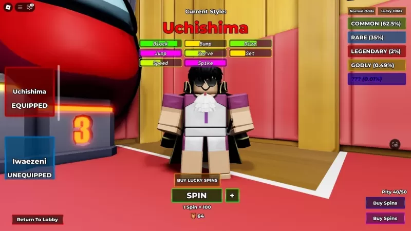 Preview of the Styles menu in Haikyuu Legends