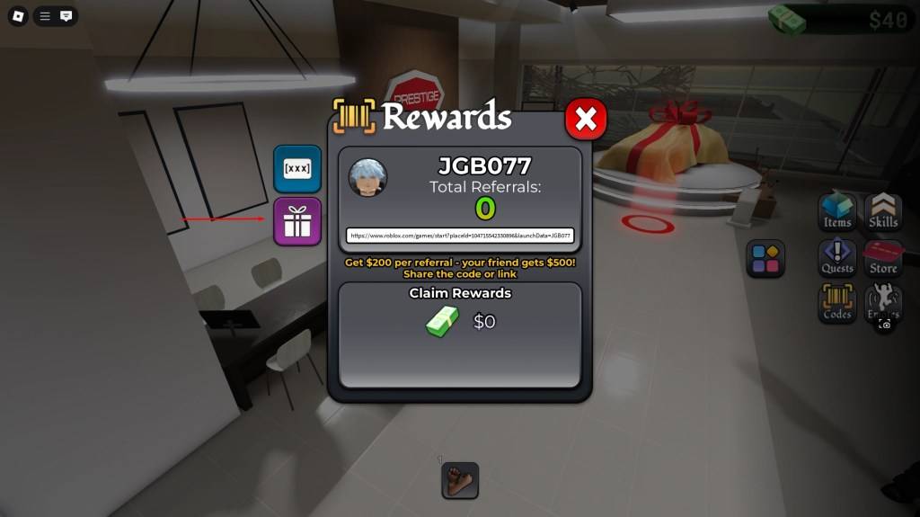 Um jogador interagindo com o menu de código no Blockspin