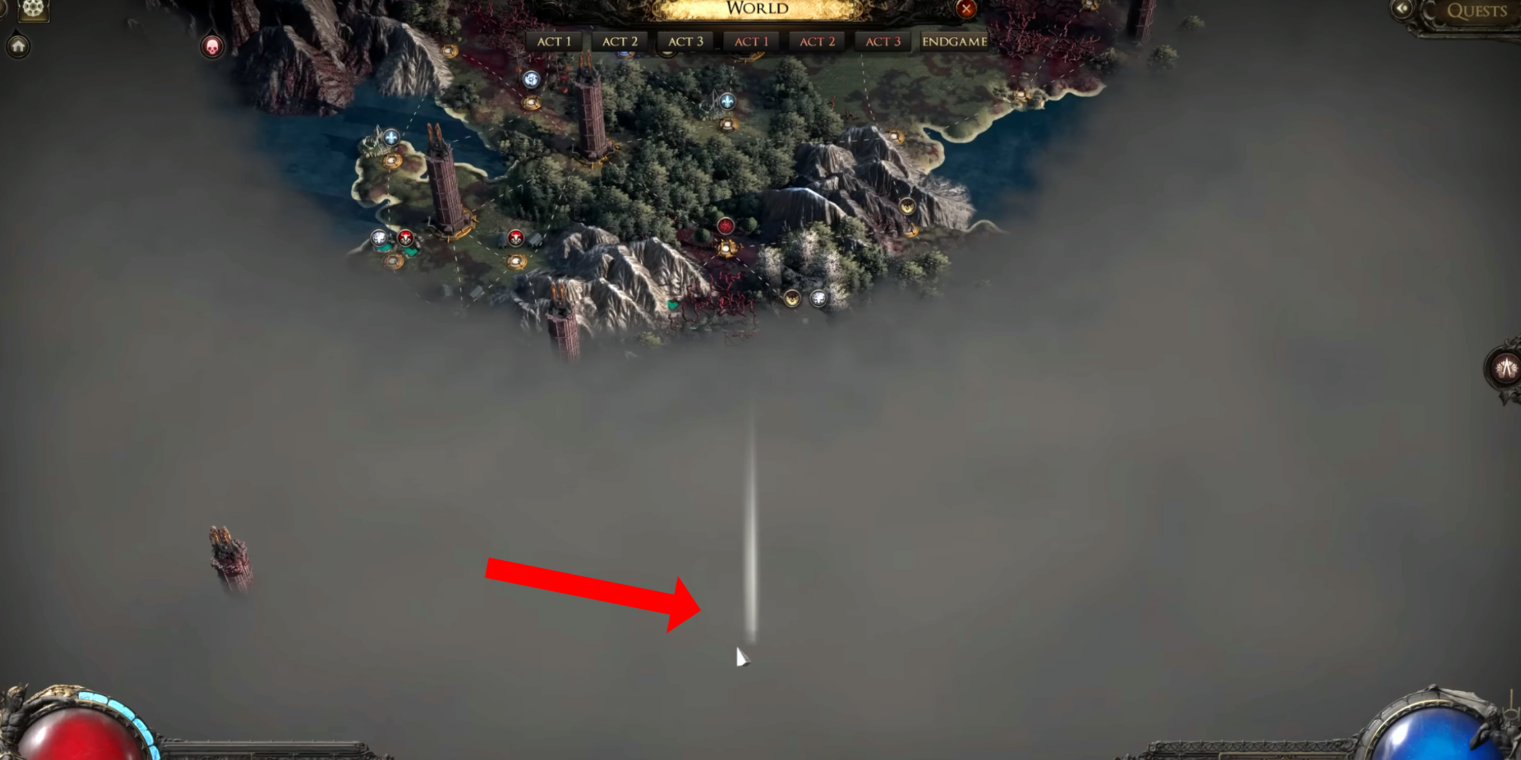 Landas ng Exile 2 atlas map na may Citadel Beacon