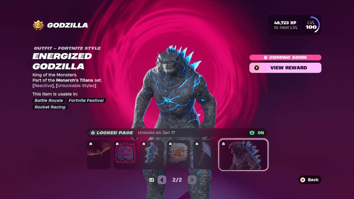 Gaya Godzilla yang bertenaga di Fortnite sebagai sebahagian daripada artikel tentang cara membukanya.