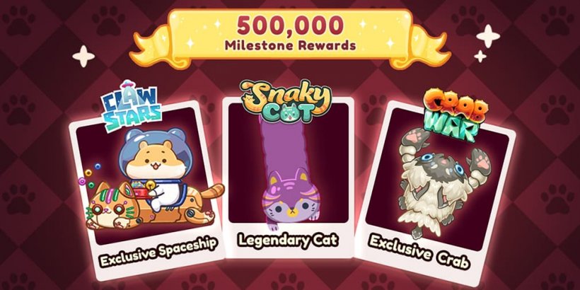 Immagini che mostrano Claw Stars Esclusive Spaceship, Legendary Cat e Crab Wars Crab esclusivo per 500.000 pre-registrazioni.
