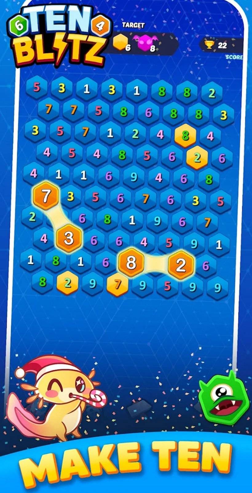 展示了可爱角色围绕匹配玩法演示的《十秒冲刺》游戏画面