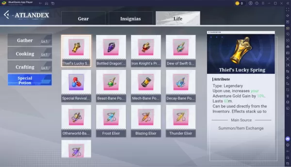 Crystal of Atlan Life Skills Guide - Crafting Interface