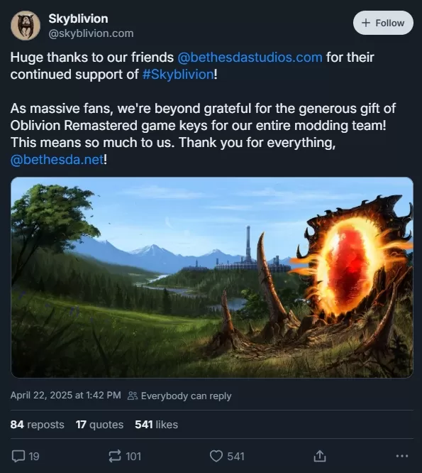 Bethesda Gifts The Elder Scrolls IV: Oblivion Remastered Keys to Cały SkyBlivion Modding Team