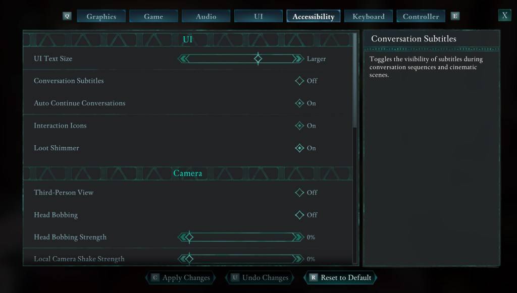Avowed中的可訪問性菜單