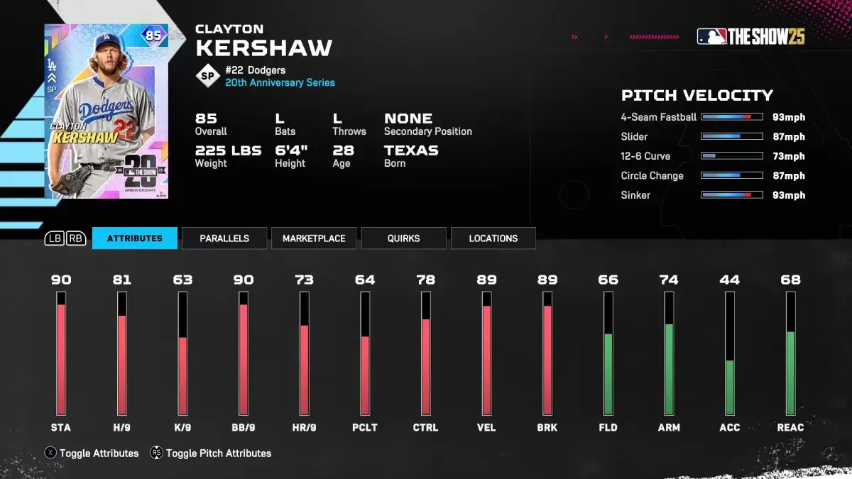 Clayton Kershaw Diamond Dynasty Card в MLB The Show 25
